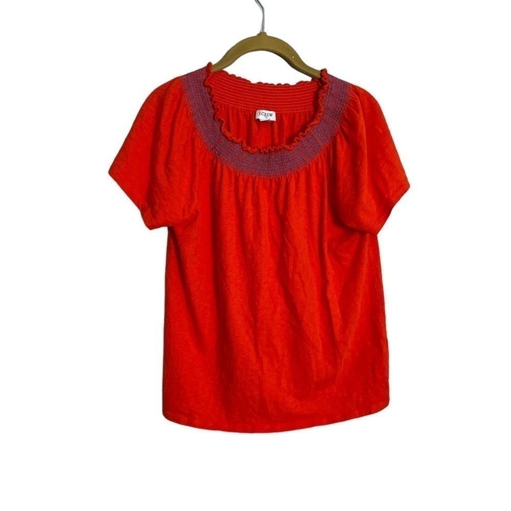 J Crew Orange Blue Stitch Collar T Shirt Small